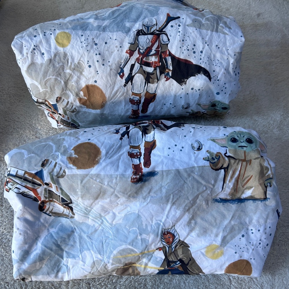 Pottery Barn Kids Star Wars Mandalorian Organic Cotton Twin Flat & Fitted Sheet